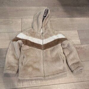HAYDEN GIRLS SOFT FUZZY HOODED JACKET SMALL BROWN TAN CREAM